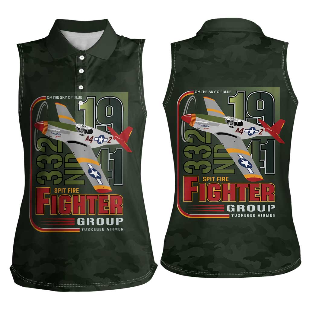 Tuskegee Airmen 332nd Spit Fire Women Sleeveless Polo Shirt Camo Moss Green - Wonder Print Shop