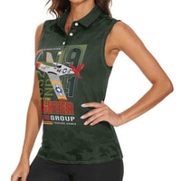 Tuskegee Airmen 332nd Spit Fire Women Sleeveless Polo Shirt Camo Moss Green - Wonder Print Shop