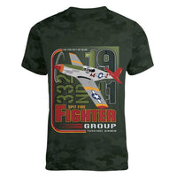 Tuskegee Airmen 332nd Spit Fire Women V-Neck T-Shirt Camo Moss Green - Wonder Print Shop