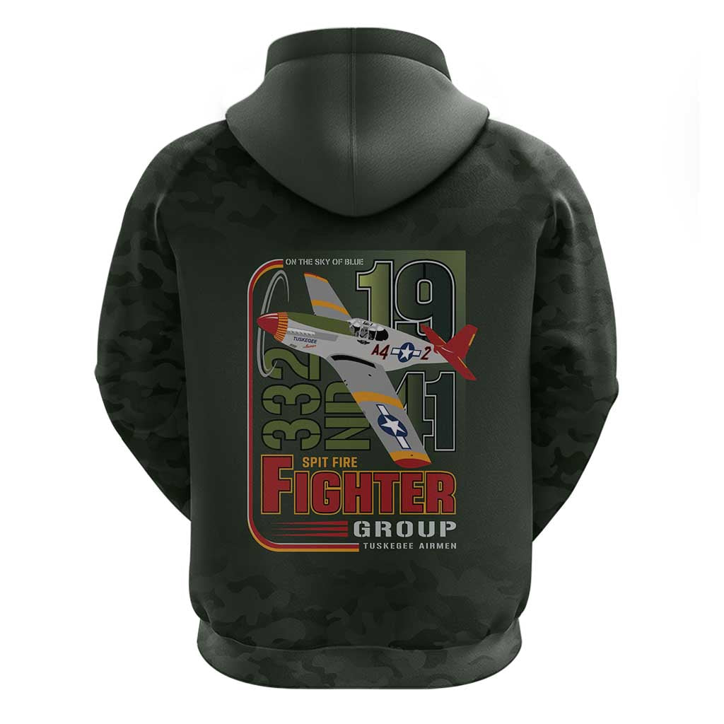 Tuskegee Airmen 332nd Spit Fire Zip Hoodie Camo Moss Green - Wonder Print Shop