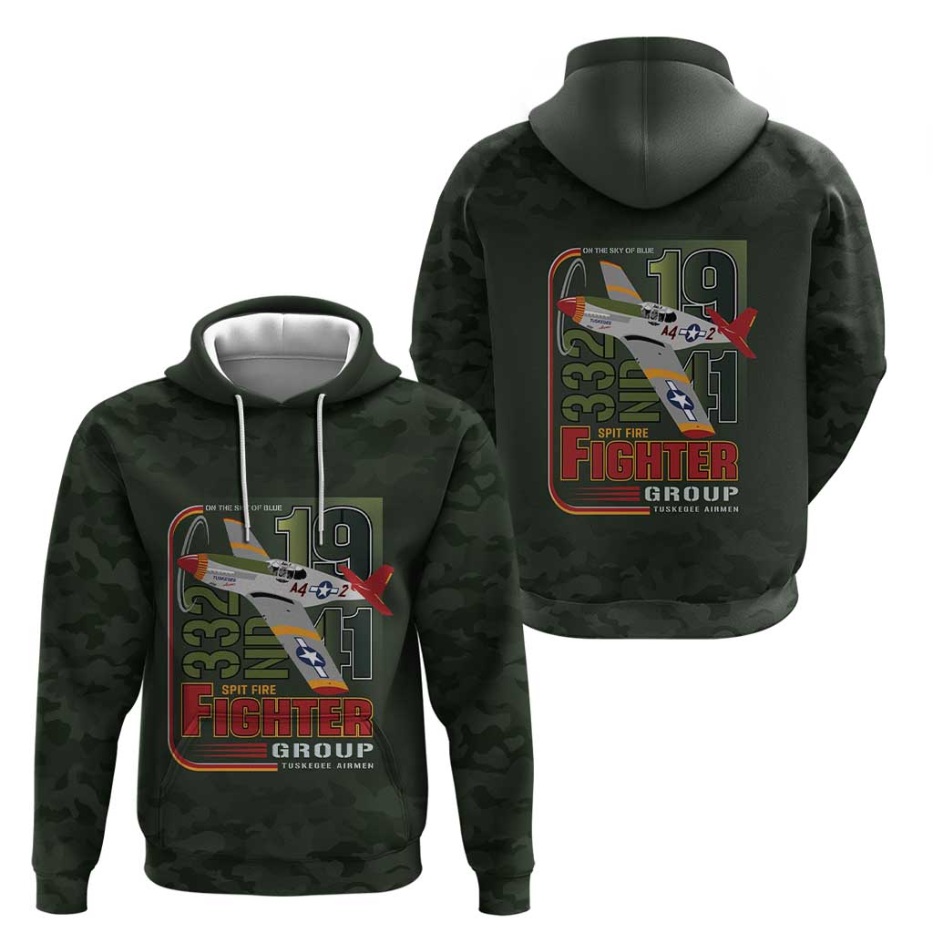 Tuskegee Airmen 332nd Spit Fire Zip Hoodie Camo Moss Green - Wonder Print Shop