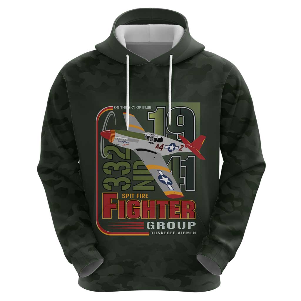Tuskegee Airmen 332nd Spit Fire Zip Hoodie Camo Moss Green - Wonder Print Shop