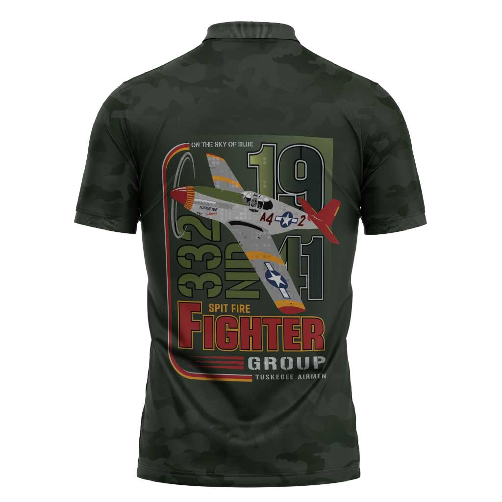 Tuskegee Airmen 332nd Spit Fire Zipper Polo Shirt Camo Moss Green - Wonder Print Shop