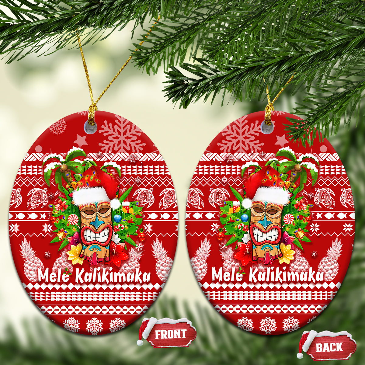 Hawaii Tiki Christmas Ceramic Ornament Mele Kalikimaka LT7 - Wonder Print Shop