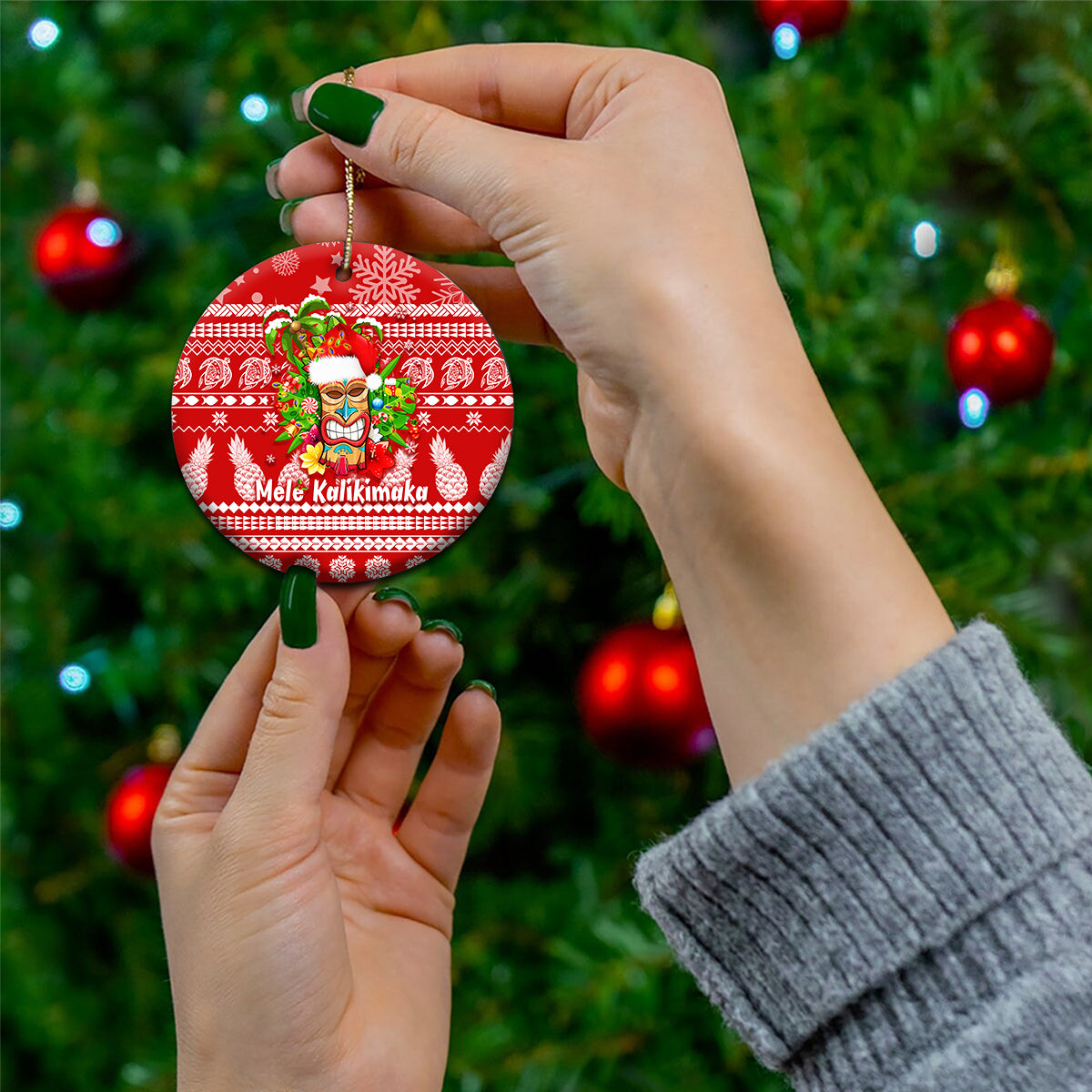 Hawaii Tiki Christmas Ceramic Ornament Mele Kalikimaka LT7 - Wonder Print Shop