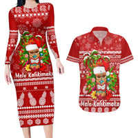 Hawaii Tiki Christmas Couples Matching Long Sleeve Bodycon Dress and Hawaiian Shirt Mele Kalikimaka LT7 - Wonder Print Shop