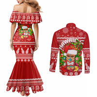 hawaii-tiki-christmas-couples-matching-mermaid-dress-and-long-sleeve-button-shirt-mele-kalikimaka