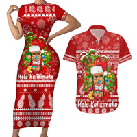 Hawaii Tiki Christmas Couples Matching Short Sleeve Bodycon Dress and Hawaiian Shirt Mele Kalikimaka LT7 - Wonder Print Shop