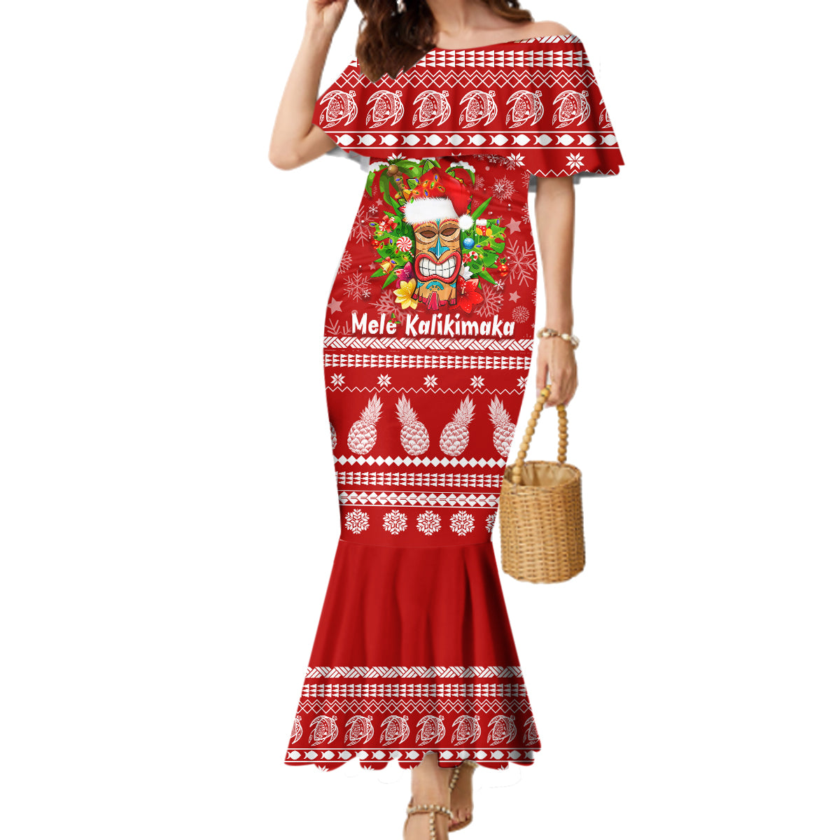 Hawaii Tiki Christmas Family Matching Mermaid Dress and Hawaiian Shirt Mele Kalikimaka LT7 - Wonder Print Shop