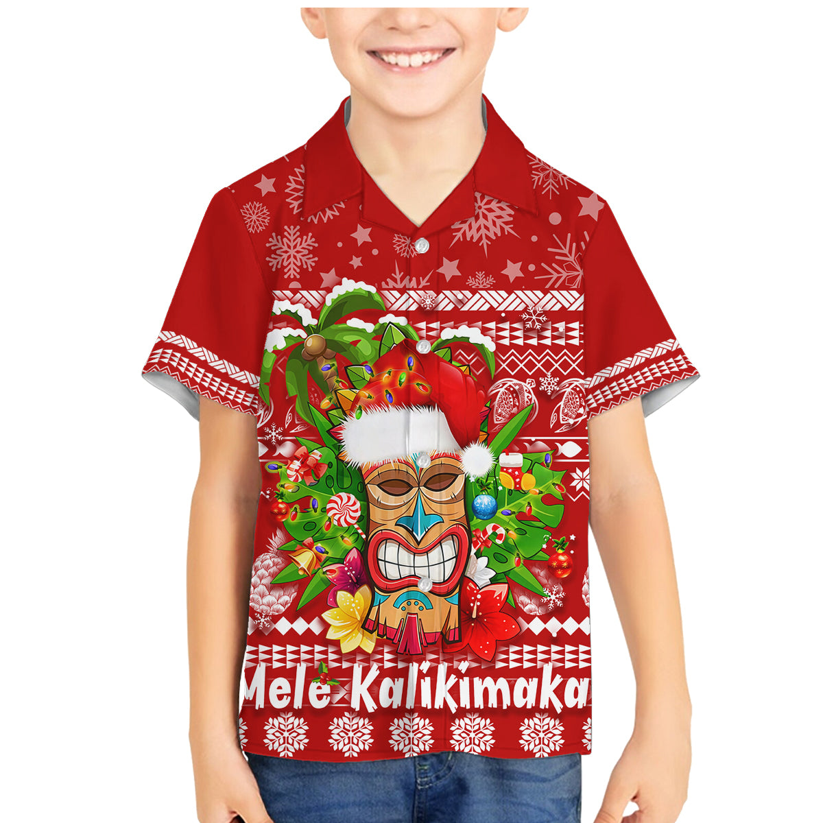 Hawaii Tiki Christmas Family Matching Mermaid Dress and Hawaiian Shirt Mele Kalikimaka LT7 - Wonder Print Shop
