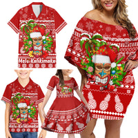 Hawaii Tiki Christmas Family Matching Off Shoulder Short Dress and Hawaiian Shirt Mele Kalikimaka LT7 - Wonder Print Shop
