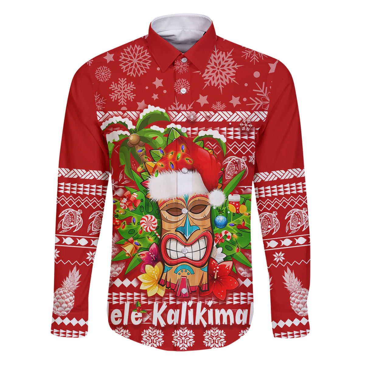 Hawaii Tiki Christmas Family Matching Puletasi Dress and Hawaiian Shirt Mele Kalikimaka - Wonder Print Shop