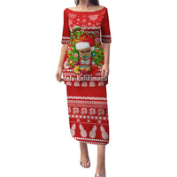 Hawaii Tiki Christmas Family Matching Puletasi Dress and Hawaiian Shirt Mele Kalikimaka - Wonder Print Shop