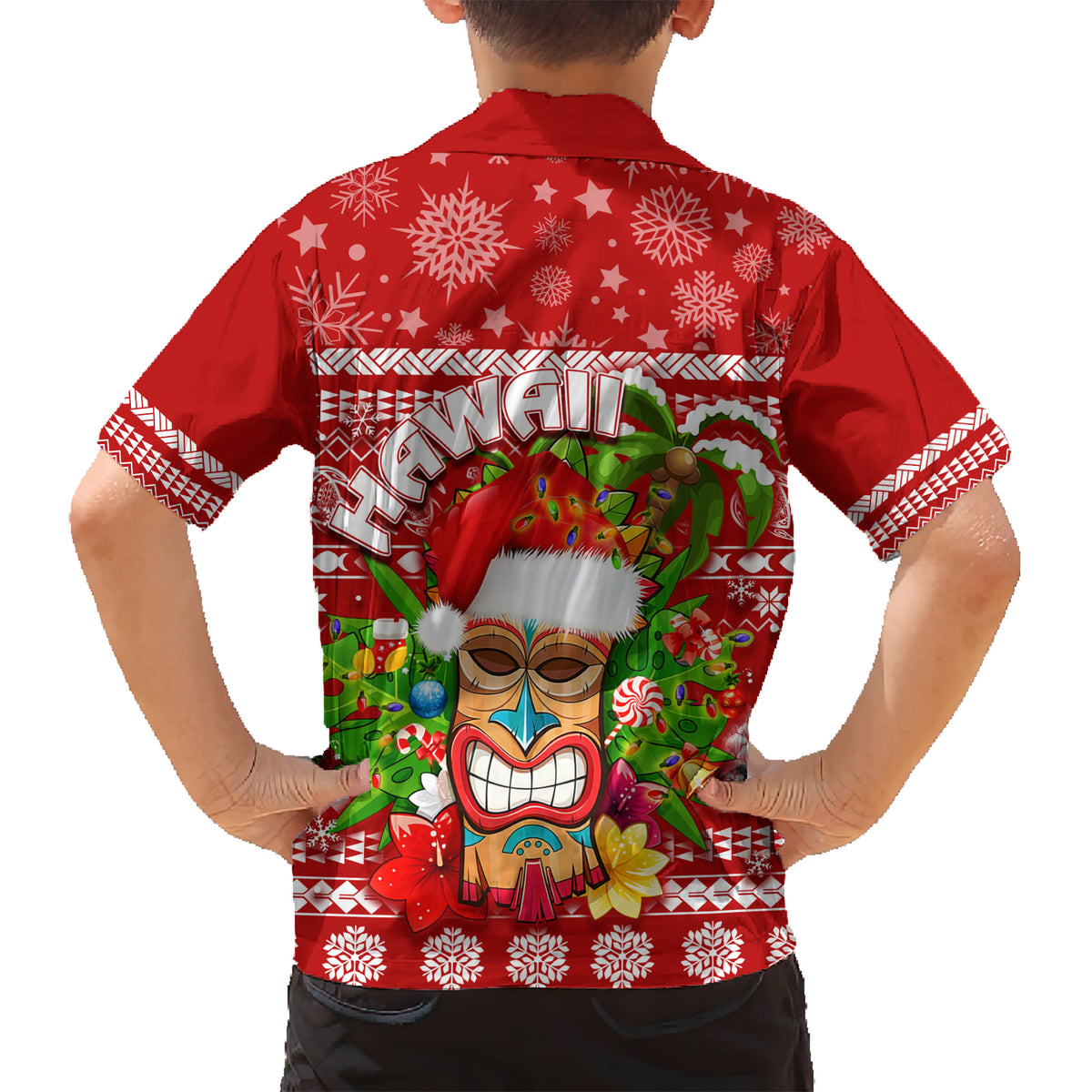 Hawaii Tiki Christmas Family Matching Short Sleeve Bodycon Dress and Hawaiian Shirt Mele Kalikimaka - Wonder Print Shop