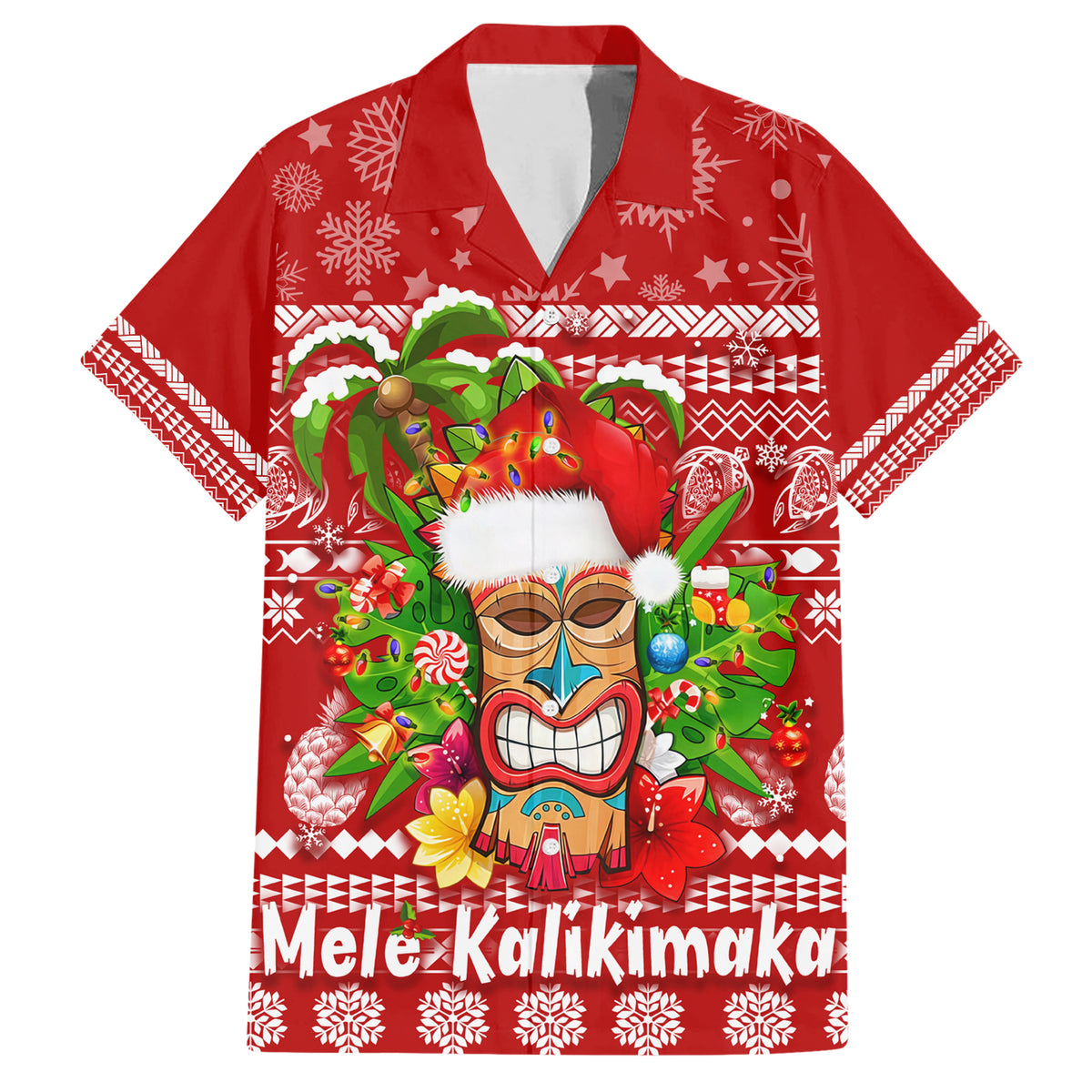 Hawaii Tiki Christmas Family Matching Short Sleeve Bodycon Dress and Hawaiian Shirt Mele Kalikimaka - Wonder Print Shop