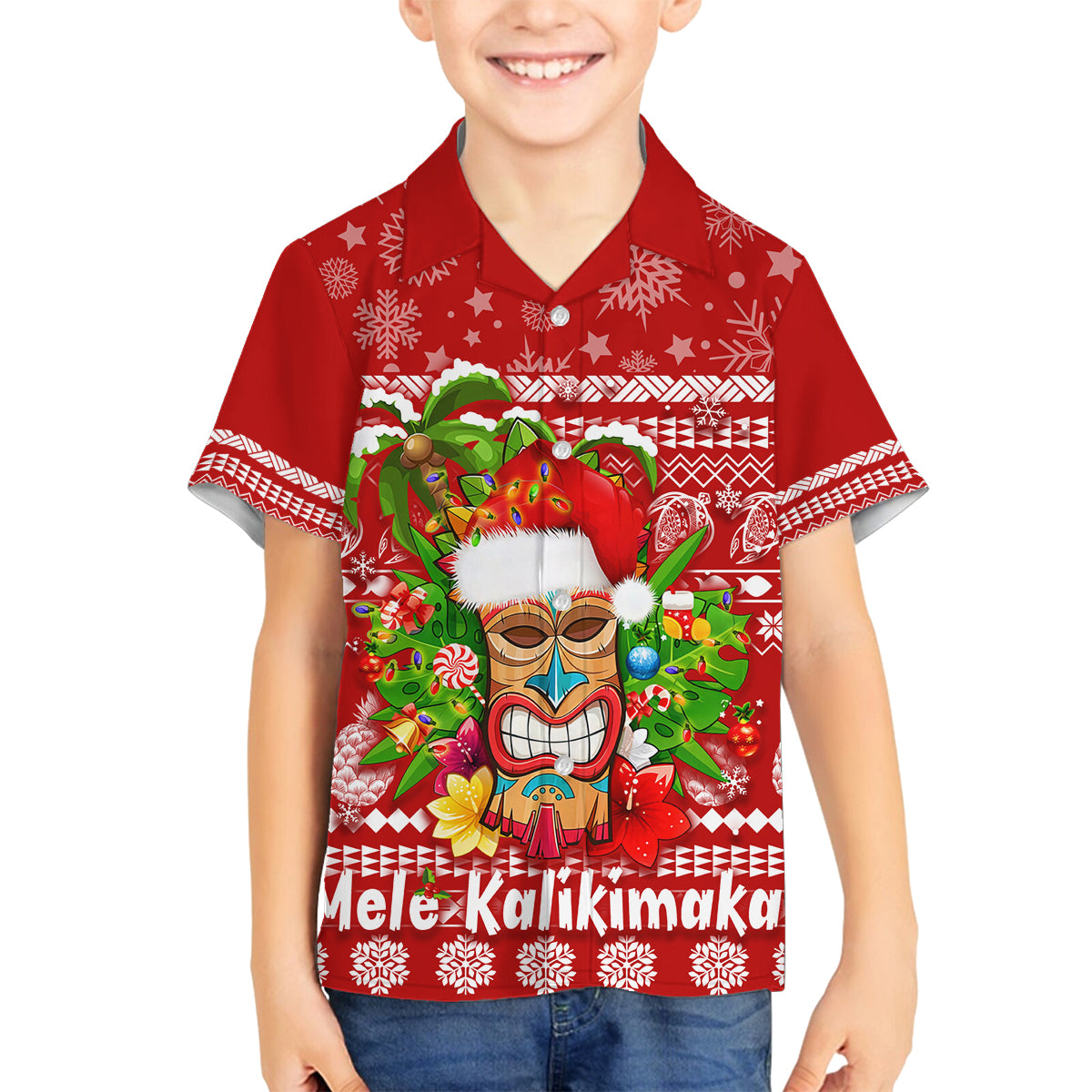 Hawaii Tiki Christmas Family Matching Summer Maxi Dress and Hawaiian Shirt Mele Kalikimaka - Wonder Print Shop