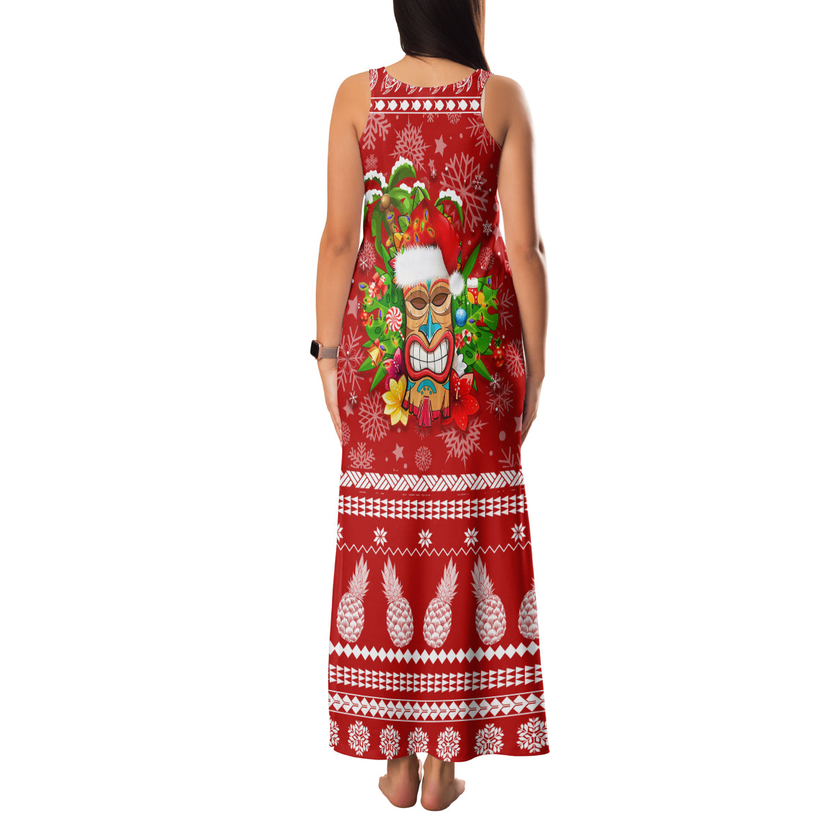 Hawaii Tiki Christmas Family Matching Tank Maxi Dress and Hawaiian Shirt Mele Kalikimaka - Wonder Print Shop