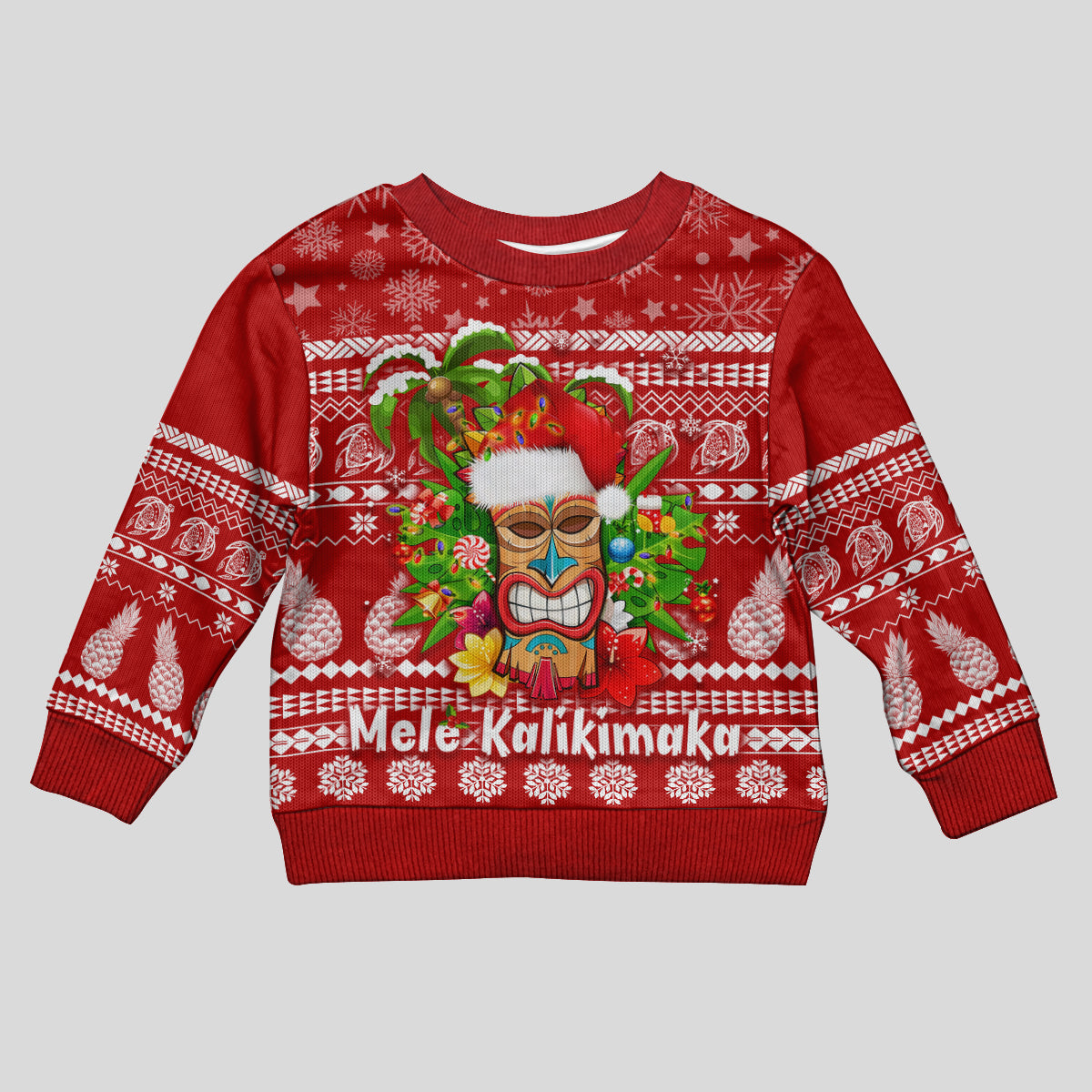 Hawaii Tiki Christmas Kid Ugly Christmas Sweater Mele Kalikimaka - Wonder Print Shop