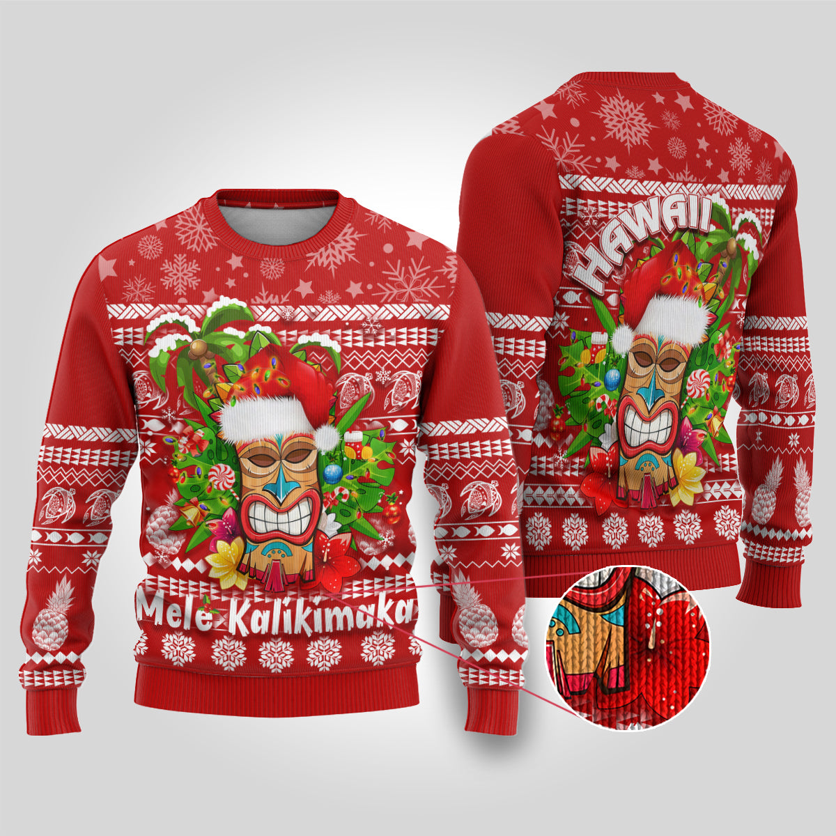 Hawaii Tiki Christmas Ugly Christmas Sweater Mele Kalikimaka - Wonder Print Shop