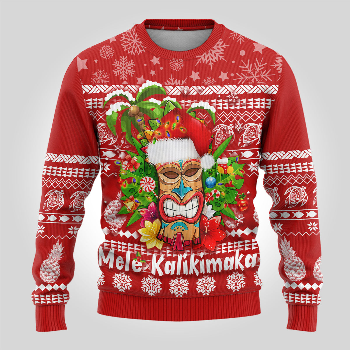Hawaii Tiki Christmas Ugly Christmas Sweater Mele Kalikimaka - Wonder Print Shop