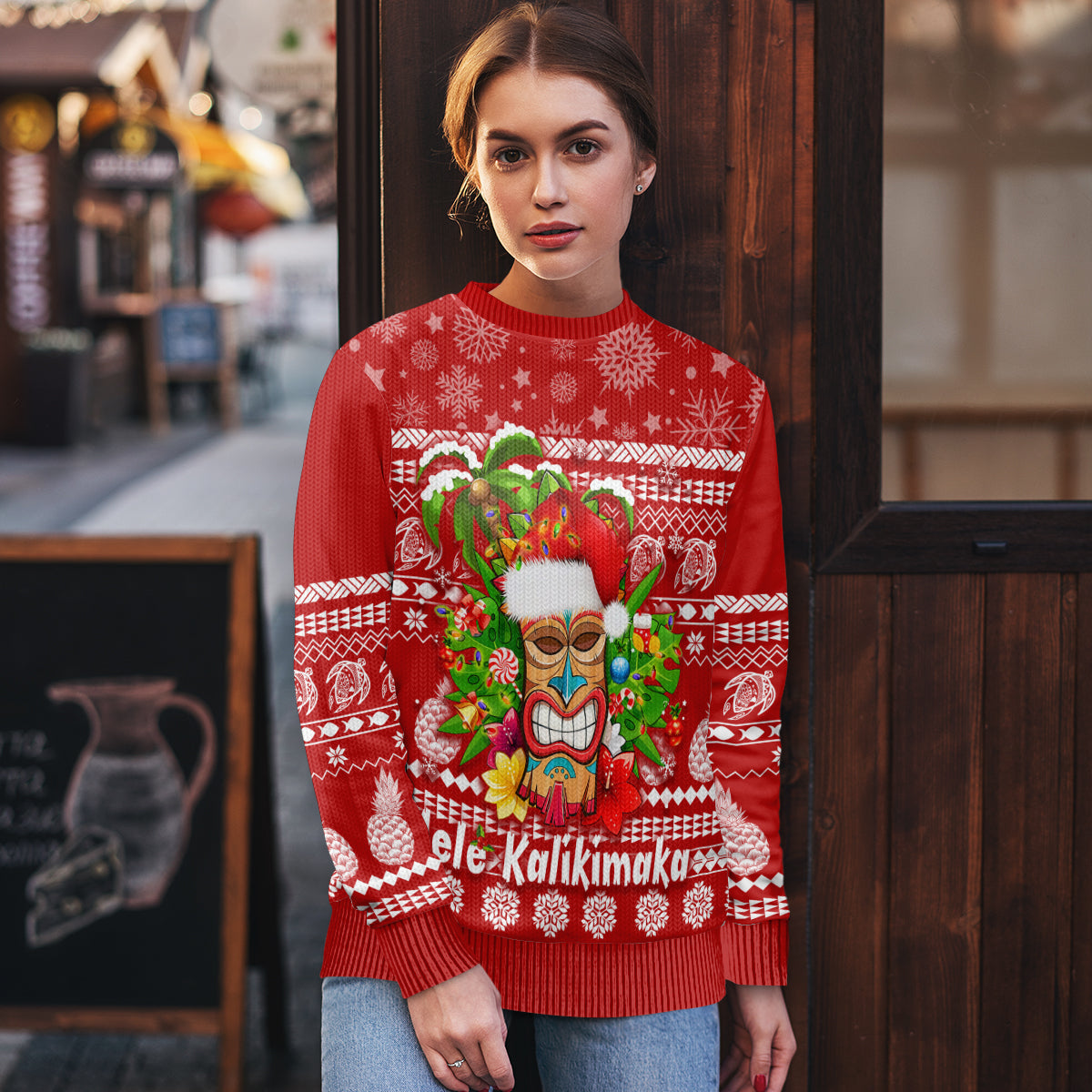 Hawaii Tiki Christmas Ugly Christmas Sweater Mele Kalikimaka - Wonder Print Shop