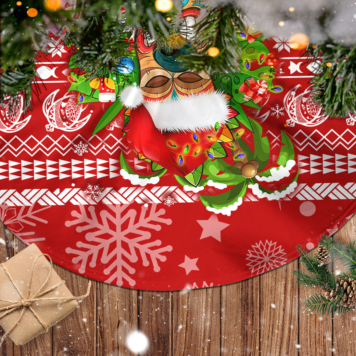 Hawaii Tiki Christmas Tree Skirt Mele Kalikimaka - Wonder Print Shop