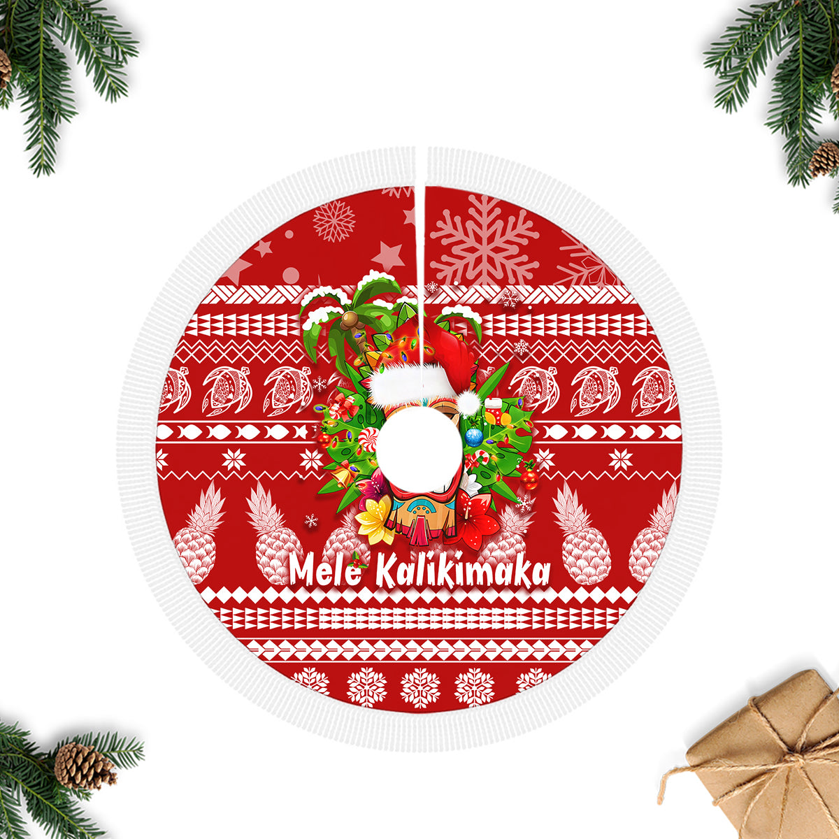 Hawaii Tiki Christmas Tree Skirt Mele Kalikimaka - Wonder Print Shop