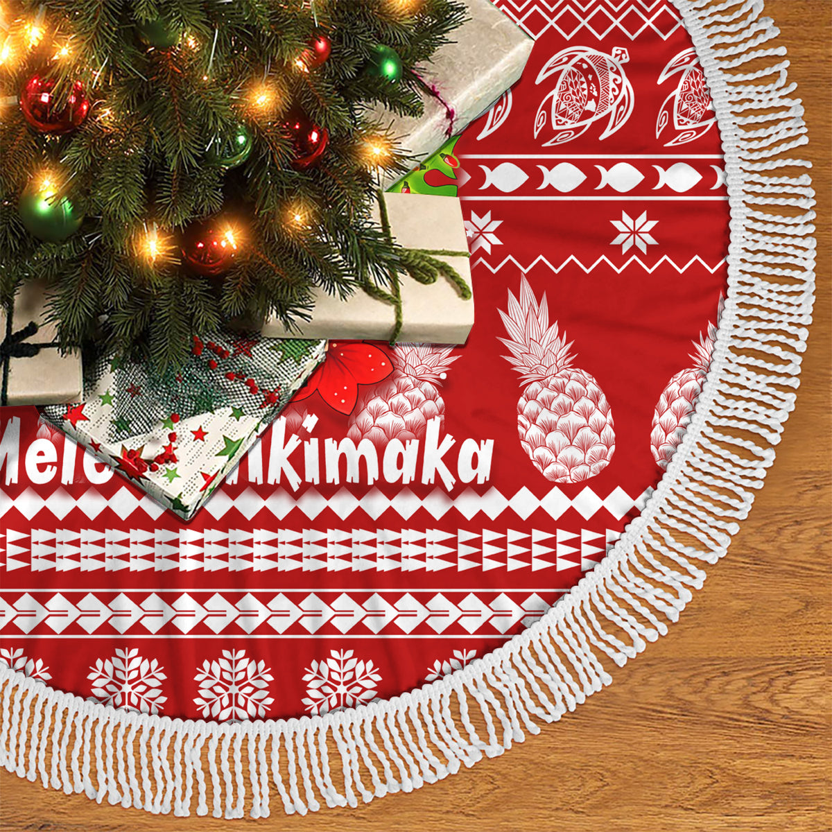 Hawaii Tiki Christmas Tree Skirt Mele Kalikimaka - Wonder Print Shop