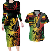 Personalised Reggae Soul Couples Matching Long Sleeve Bodycon Dress and Hawaiian Shirt Sketch Style LT7 - Wonder Print Shop