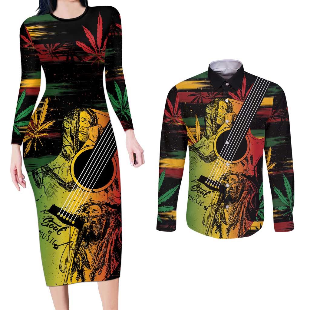 Personalised Reggae Soul Couples Matching Long Sleeve Bodycon Dress and Long Sleeve Button Shirt Sketch Style LT7 - Wonder Print Shop