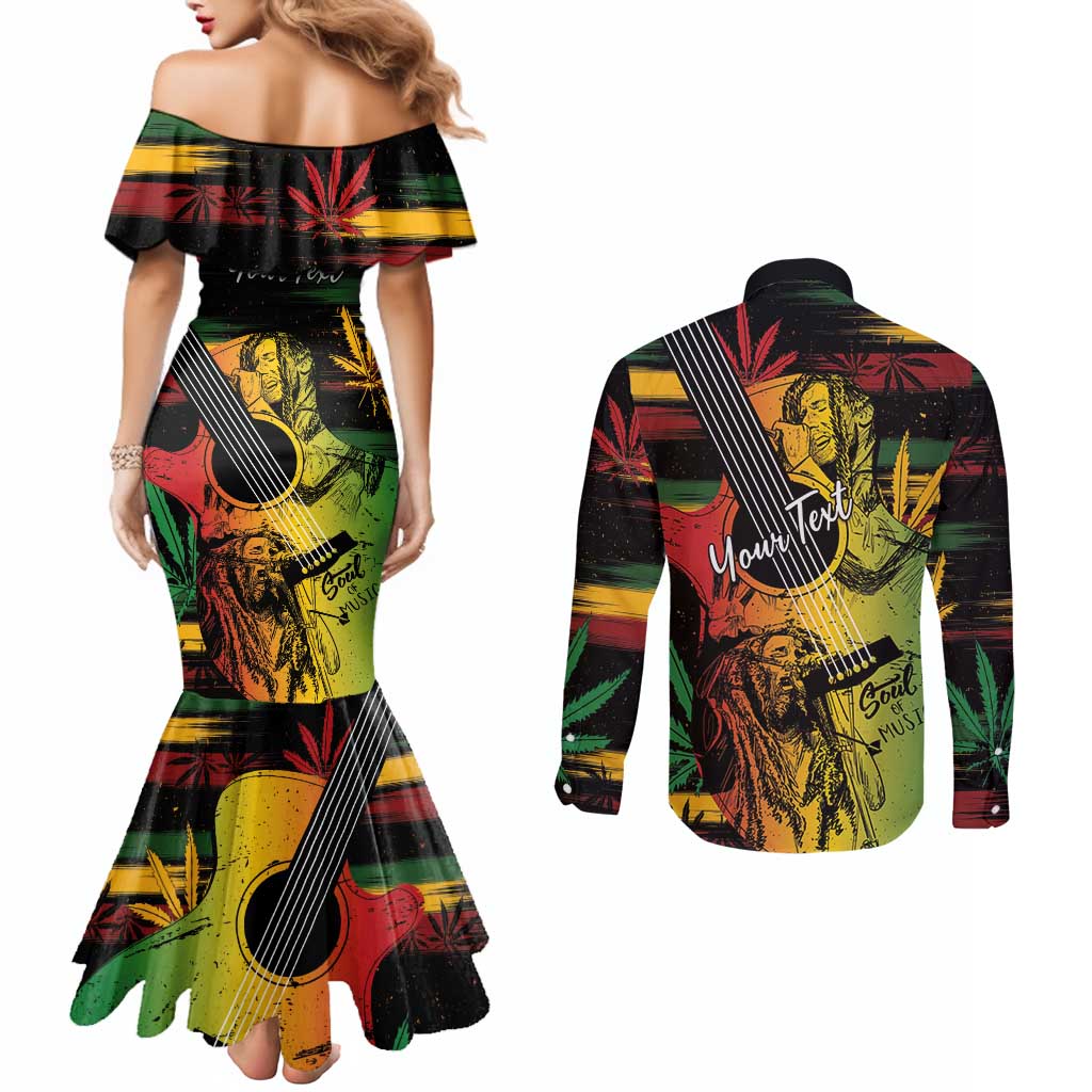 Personalised Reggae Soul Couples Matching Mermaid Dress and Long Sleeve Button Shirt Sketch Style