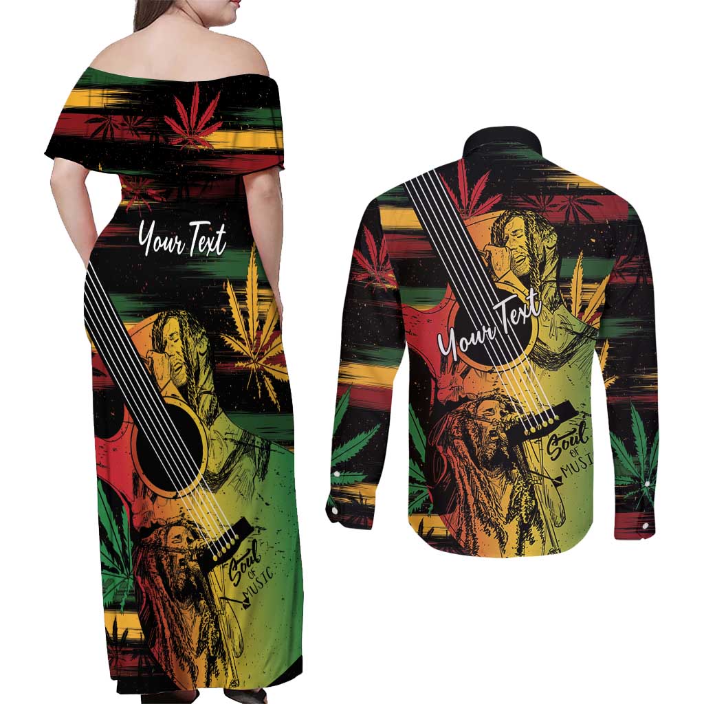 Personalised Reggae Soul Couples Matching Off Shoulder Maxi Dress and Long Sleeve Button Shirt Sketch Style LT7 - Wonder Print Shop