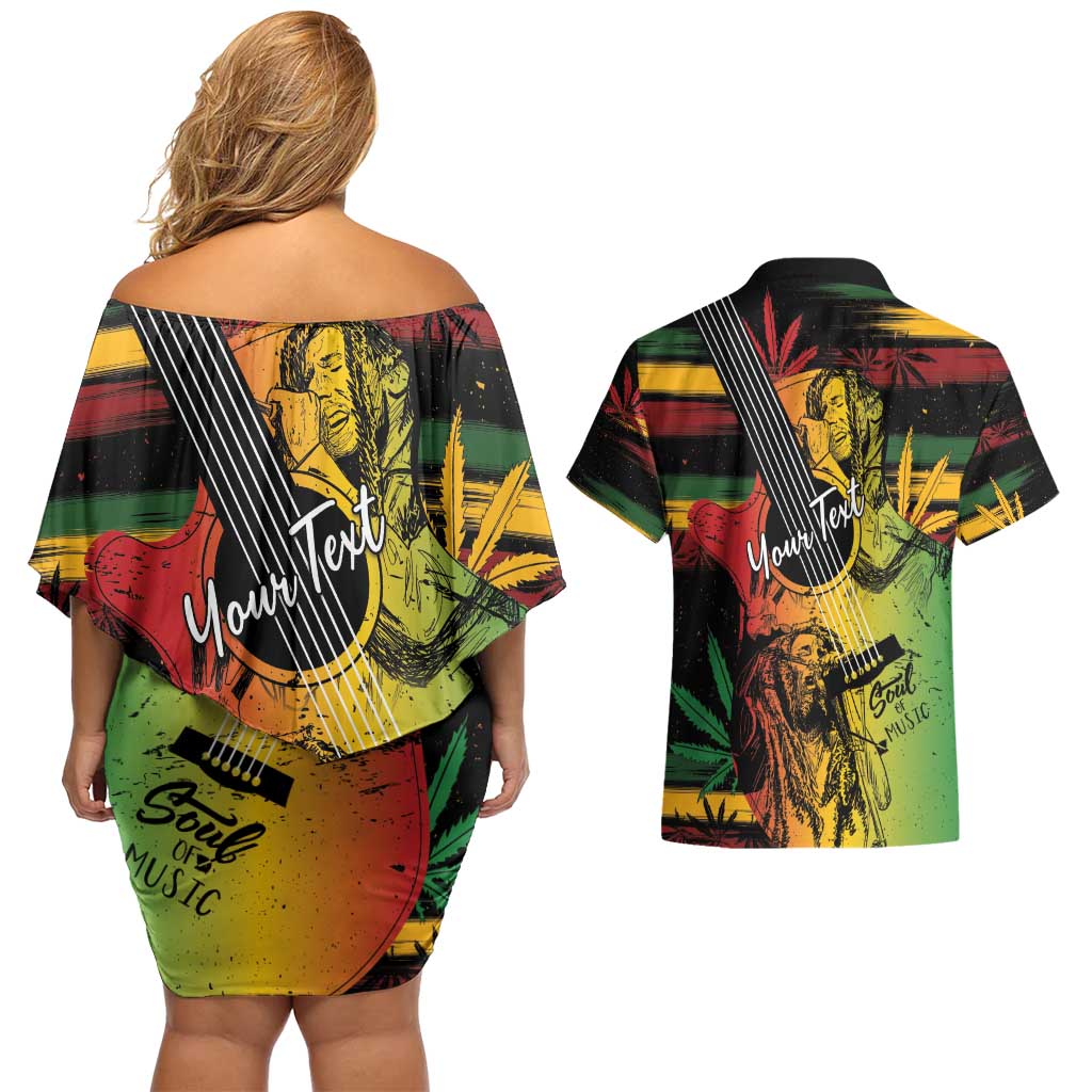 Personalised Reggae Soul Couples Matching Off Shoulder Short Dress and Hawaiian Shirt Sketch Style LT7 - Wonder Print Shop