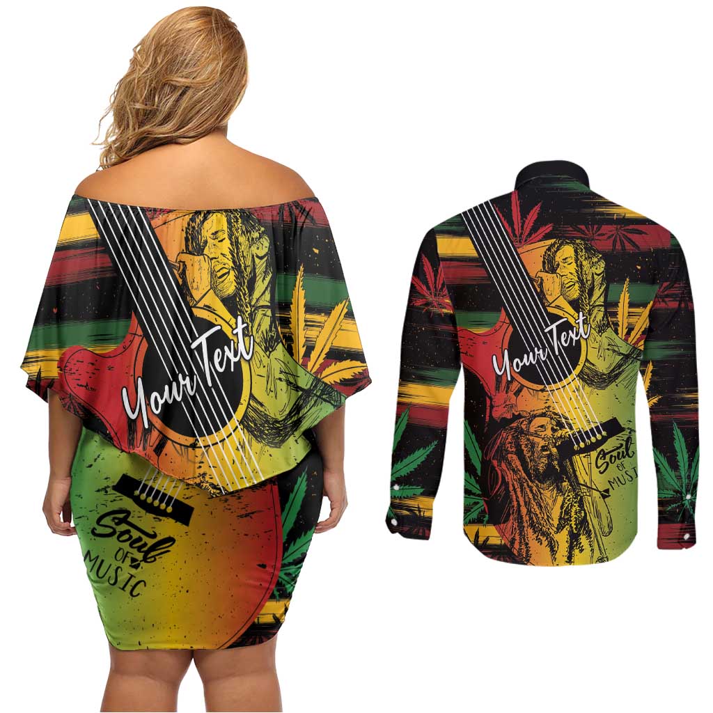 Personalised Reggae Soul Couples Matching Off Shoulder Short Dress and Long Sleeve Button Shirt Sketch Style LT7 - Wonder Print Shop