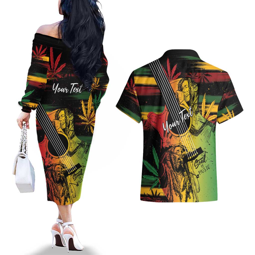 Personalised Reggae Soul Couples Matching Off The Shoulder Long Sleeve Dress and Hawaiian Shirt Sketch Style LT7 - Wonder Print Shop