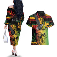 Personalised Reggae Soul Couples Matching Off The Shoulder Long Sleeve Dress and Hawaiian Shirt Sketch Style LT7 - Wonder Print Shop