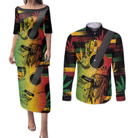 Personalised Reggae Soul Couples Matching Puletasi and Long Sleeve Button Shirt Sketch Style LT7 - Wonder Print Shop
