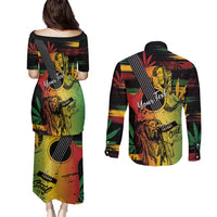 Personalised Reggae Soul Couples Matching Puletasi and Long Sleeve Button Shirt Sketch Style LT7 - Wonder Print Shop