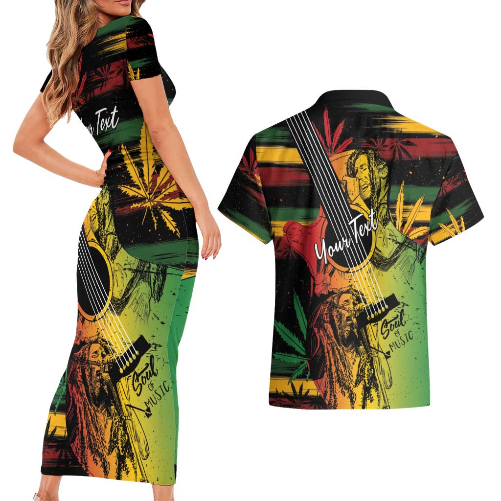 Personalised Reggae Soul Couples Matching Short Sleeve Bodycon Dress and Hawaiian Shirt Sketch Style LT7 - Wonder Print Shop