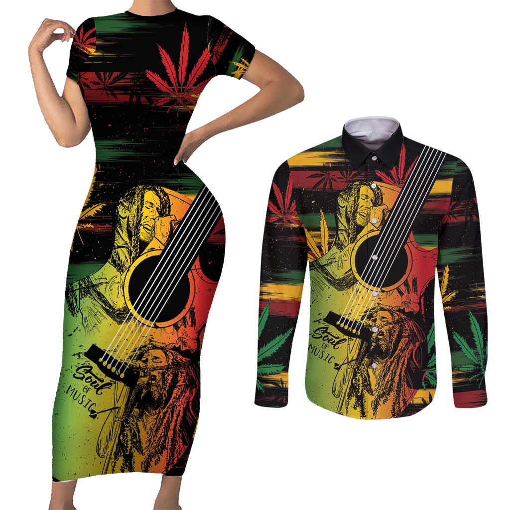 Personalised Reggae Soul Couples Matching Short Sleeve Bodycon Dress and Long Sleeve Button Shirt Sketch Style LT7 - Wonder Print Shop