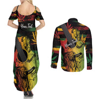 Personalised Reggae Soul Couples Matching Summer Maxi Dress and Long Sleeve Button Shirt Sketch Style LT7 - Wonder Print Shop
