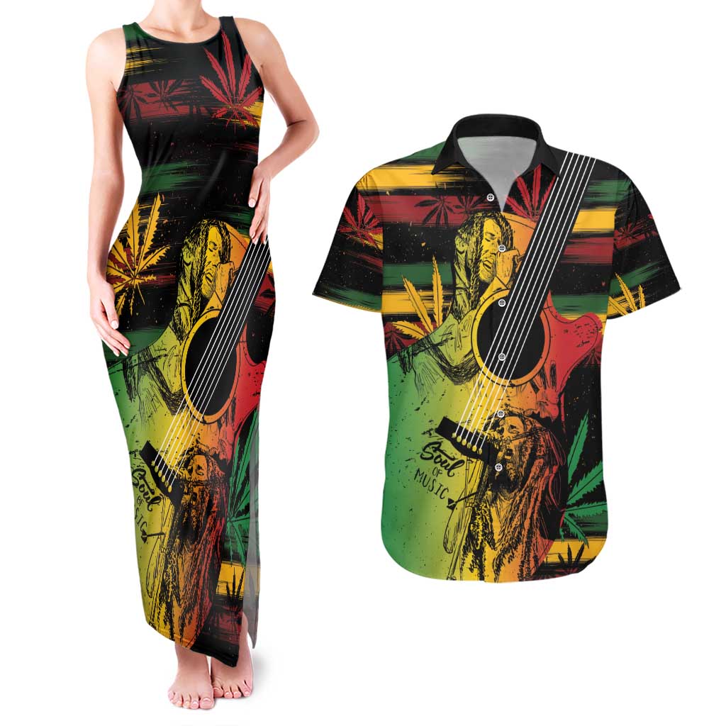 Personalised Reggae Soul Couples Matching Tank Maxi Dress and Hawaiian Shirt Sketch Style LT7 - Wonder Print Shop
