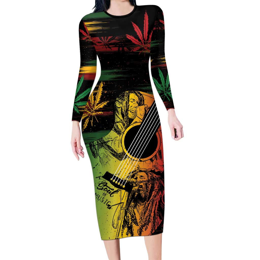 Personalised Reggae Soul Family Matching Long Sleeve Bodycon Dress and Hawaiian Shirt Sketch Style LT7 - Wonder Print Shop