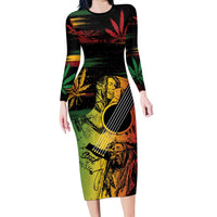Personalised Reggae Soul Family Matching Long Sleeve Bodycon Dress and Hawaiian Shirt Sketch Style LT7 - Wonder Print Shop