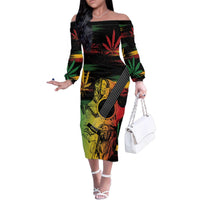 Personalised Reggae Soul Family Matching Off The Shoulder Long Sleeve Dress and Hawaiian Shirt Sketch Style - Wonder Print Shop