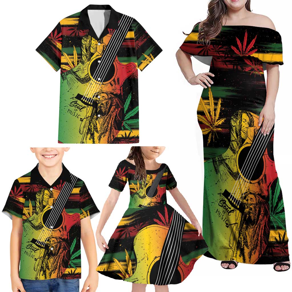 Personalised Reggae Soul Family Matching Off Shoulder Maxi Dress and Hawaiian Shirt Sketch Style LT7 - Wonder Print Shop