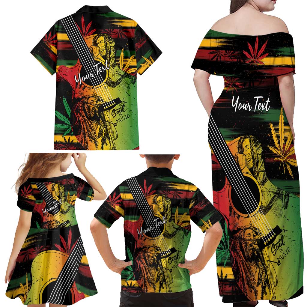 Personalised Reggae Soul Family Matching Off Shoulder Maxi Dress and Hawaiian Shirt Sketch Style LT7 - Wonder Print Shop