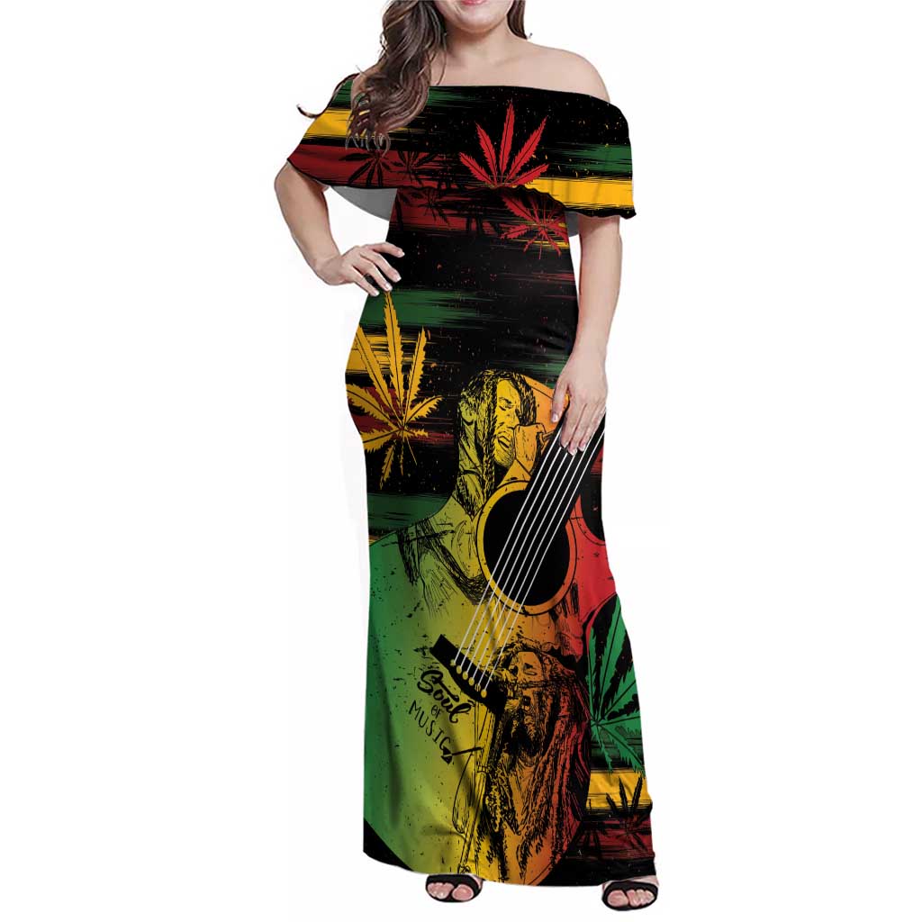 Personalised Reggae Soul Family Matching Off Shoulder Maxi Dress and Hawaiian Shirt Sketch Style LT7 - Wonder Print Shop