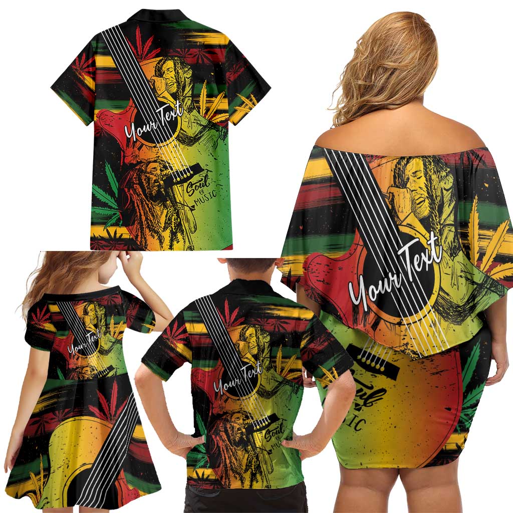 Personalised Reggae Soul Family Matching Off Shoulder Short Dress and Hawaiian Shirt Sketch Style LT7 - Wonder Print Shop