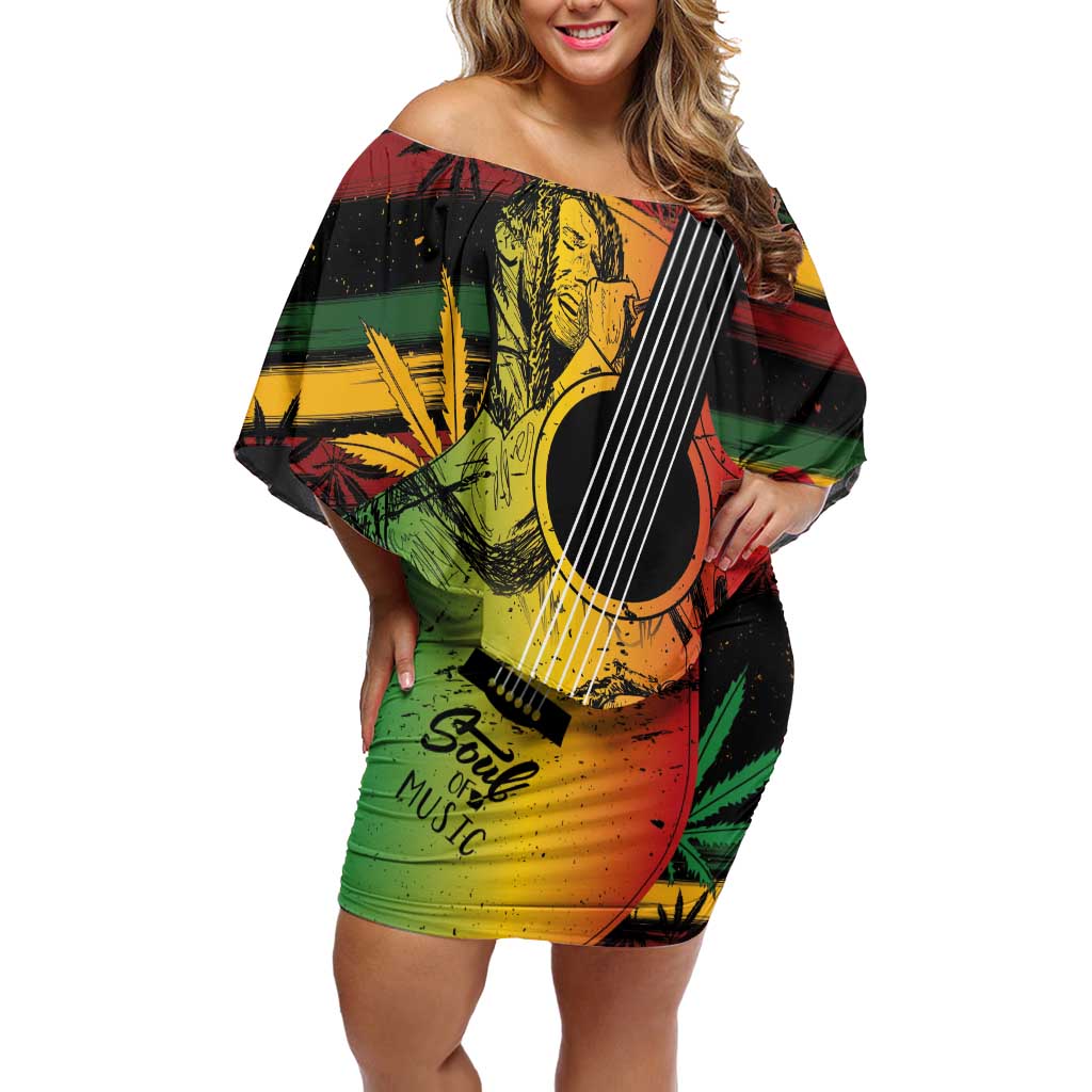 Personalised Reggae Soul Family Matching Off Shoulder Short Dress and Hawaiian Shirt Sketch Style LT7 - Wonder Print Shop